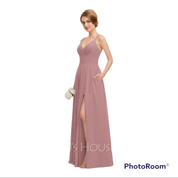 Sheath V-Neck Chiffon Floor-Length Dress Vintage Mauve